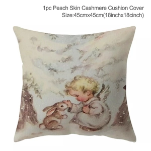 Close-up of peach skin Christmas cushion cover showing soft texture and 45x45cm size