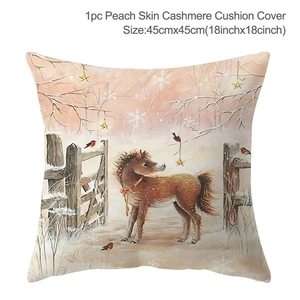 Detail view of 45x45cm Christmas pillowcase with horse and robin in winter scenery