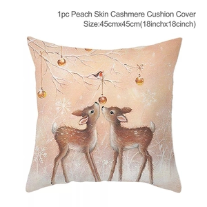 Detailed view of 45x45cm Christmas deer peach skin pillowcase with festive illustration
