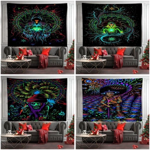 Psychedelic Fluorescent Tapestry Polyester Blacklight Reactive Mystical Pattern Wall Hanging For Bedroom Party Halloween Decor