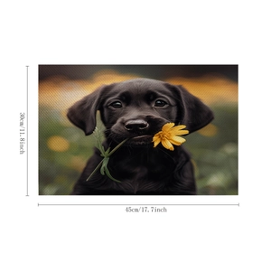 Linen placemat with black labrador puppy print, 45x30cm heat resistant table mat