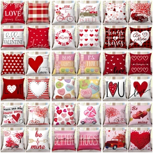 Valentine's Day Throw Pillow Covers Heart Love Gnome Pattern Polyester Square Cushion Cases For Romantic Home Sofa Decor