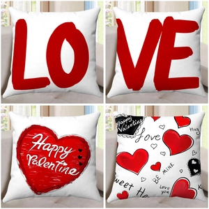 Set of four Valentine's Day heart and LOVE letter print pillow covers for home decor