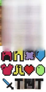 Dettaglio macro di adesivi in feltro pixel Minecraft con motivi TNT e spada