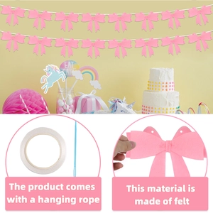 Pink felt bow garland set for Valentine's Day party and wedding backdrop decor