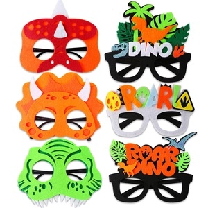 Detailed set of 6 felt dinosaur party glasses for kids birthday photo booth props
