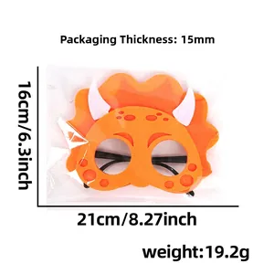 Orange triceratops dinosaur party mask for kids with size dimensions 21cm x 16cm