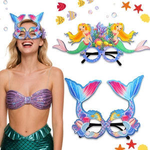 Meerjungfrau Partybrille mit Glitzerschuppen und Ozeanelementen für Geburtstag Foto-Requisiten