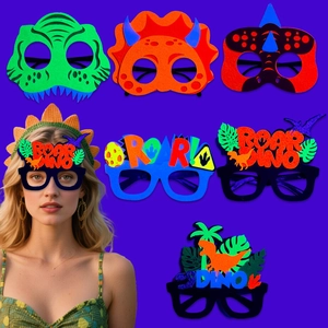Occhiali e Maschere da Festa a Forma di Dinosauro Cartoon Accessori per Travestimento in Feltro Fluorescenti per Bambini Compleanno Halloween Cosplay