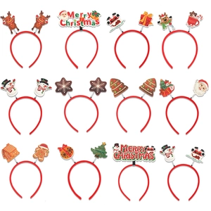 Set of 12 festive Christmas headbands featuring reindeer antlers, Santa and snowmen