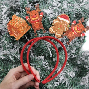 Christmas headband set with glitter reindeer and gingerbread man on a holiday tree background