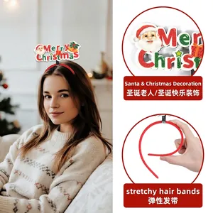 Elastic Merry Christmas headband with Santa and bell decorations for holiday party props