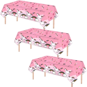 Pink rainbow unicorn disposable waterproof table cover for kids birthday party 3pcs set