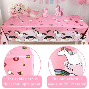 Rainbow unicorn disposable PET waterproof tablecloth for kids birthday party decoration