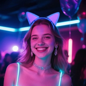 LED glow cat ear headband for birthday parties with sparkling rhinestone jewelry set