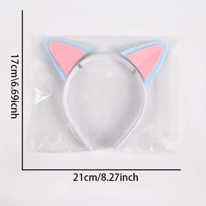 Cat ear headband with blue and pink felt detail, measures 21cm by 17cm for party decor