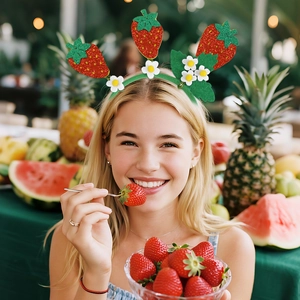 Serre-tête fraise mignon avec marguerites pour accessoires de fête et photos filles