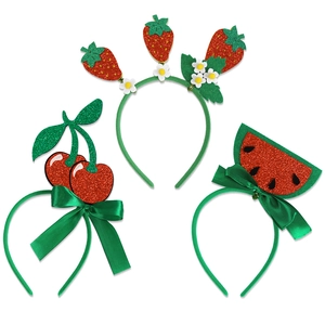 Three-piece fruit themed headbands featuring strawberry, cherry and watermelon designs