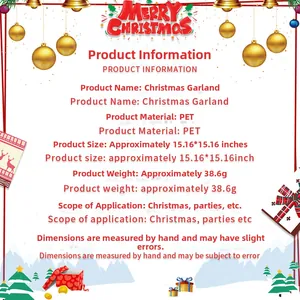Detailed chart showing PET Christmas garland size and material for party decorations