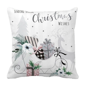Housse de coussin de Noël avec motif de renne, traîneau et vœux sur tissu blanc pur
