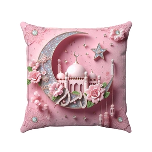 Pink Christmas pillowcase with 3D embossed moon, mosque and floral holiday patterns