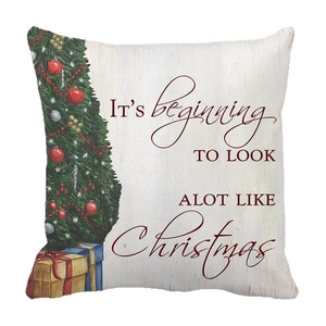 Christmas tree pillow cover in white cotton linen for festive holiday sofa decoration