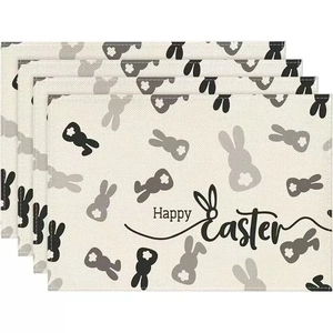 Set of 4 Easter linen placemats with Happy Easter text and cute bunny prints
