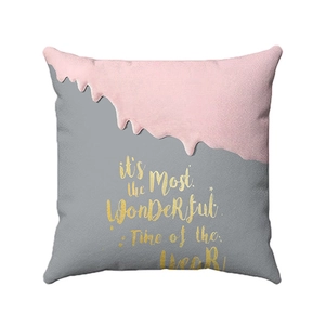Ice cream melting style pillow with golden Christmas text on pink and grey plush fabric