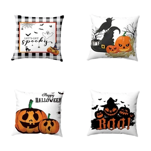 Set of 4 Halloween pillow covers featuring pumpkins and ghosts on white background