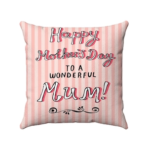 Pink striped Mother's Day cushion cover with Happy Mother's Day artistic lettering