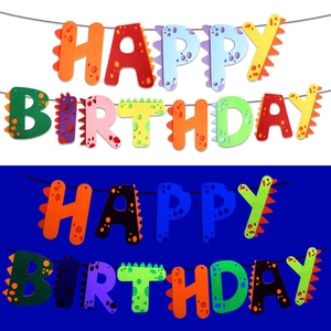 Fluorescent Dinosaur Birthday Party Banner Set Neon Glow Nonwoven Fabric Banner For Kids Birthday Celebration Party Backdrop Decoration