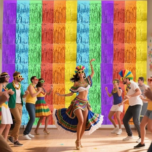 Regenbogen Folienvorhang für Mexiko Party Deko mit mehrfarbigen vertikalen Fransen