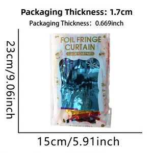 Detaillierte Größenangaben für Regenbogen-Folienvorhang-Verpackung 23cm mal 15cm