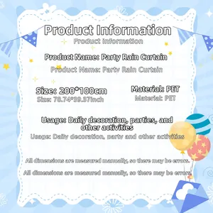 Detailed size chart for the blue PET fringe party rain curtain 200x100cm decoration