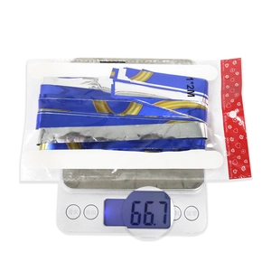 Weight measurement of 1x2m blue and silver fringe curtain in retail packaging
