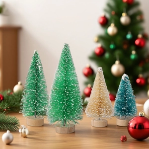 Mini Sisal Christmas Tree Frosted Cedar Ornament With Wood Base Artificial Small Snow Tree For Desktop Holiday Window Decor