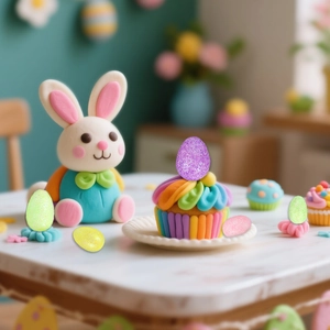 Detailopname van kleurrijke glitter paaseieren in paars, groen, geel en roze schuimmateriaal