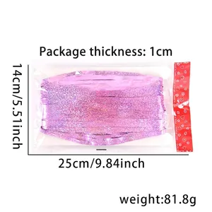 Pink holographic laser foil fringe curtain in packaging for party backdrop decoration