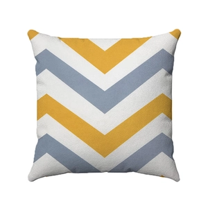 Detailed texture of Nordic chevron pattern pillowcase in yellow, grey, and white colors