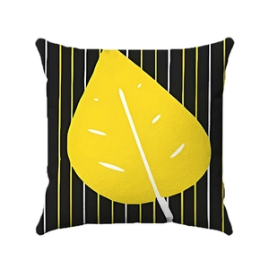 Nordic yellow leaf geometric pillow case with black stripes for living room sofa decor