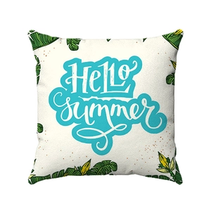 Tropical leaf pillow cover with Hello Summer text print for home sofa decor
