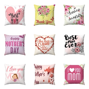 Mother's Day Throw Pillow Cover Super Soft Short Plush Floral Heart Print Best Mom Slogan Square Sofa Cushion Case Decoration