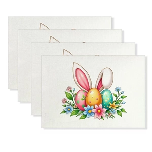 Vierer-Set Oster-Tischsets aus Leinen mit Hasenohren und bunten Eiern als Dekoration