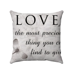 Soft square throw pillow case with butterfly art and love quote on gray marble texture