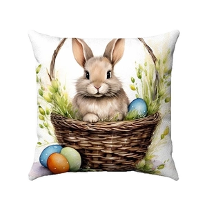 Easter floral rabbit decorative pillowcase set featuring a bunny in a basket with eggs