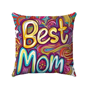 Quadratischer Kissenbezug aus Leinen mit buntem Graffiti und Best Mom Textdesign