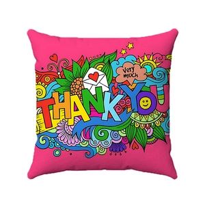 Rosa Muttertags-Kissenbezug aus Leinen mit buntem Thank You Graffiti und Blumenmustern