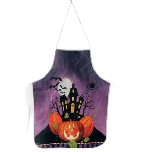 Halloween-Schürze mit lila Geisterschloss und Kürbis-Print für Party-Kostüme