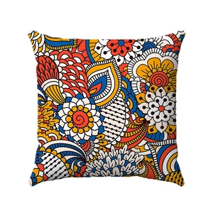 Square bohemian mandala print pillow cover with colorful geometric floral patterns