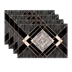 Macro view of geometric black and gold heat-resistant placemats with non-slip texture